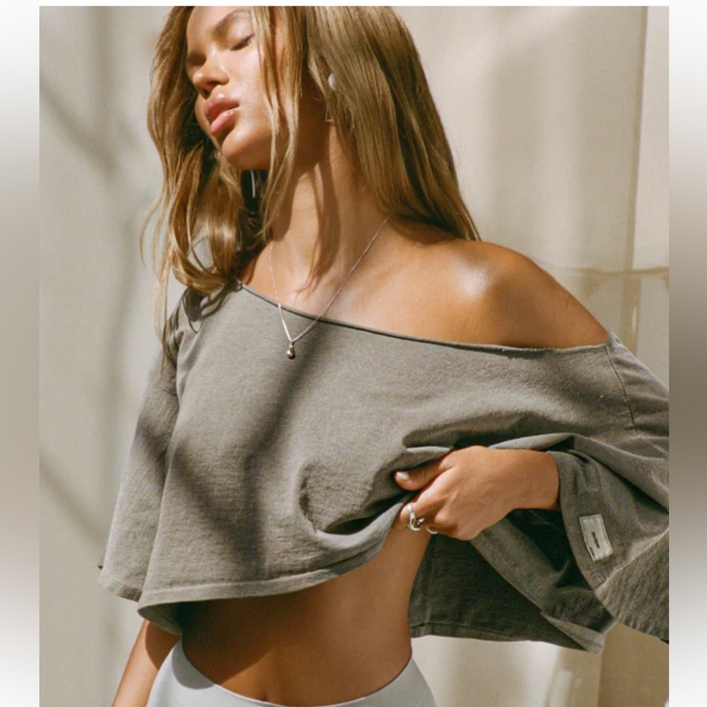 Joah Brown Charcoal Off-Shoulder Crop Top